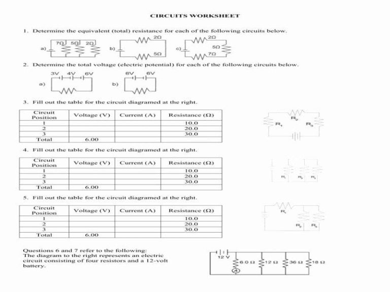 Circuits Worksheet Answer Key