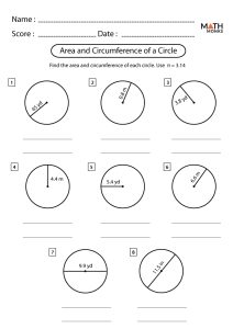 Circumference and Area of a Circle Worksheet Math Monks