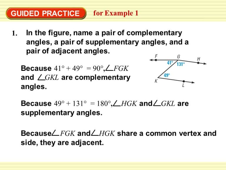 Geometry Section 1.5 Angle Pair Relationships Practice Worksheet Answers