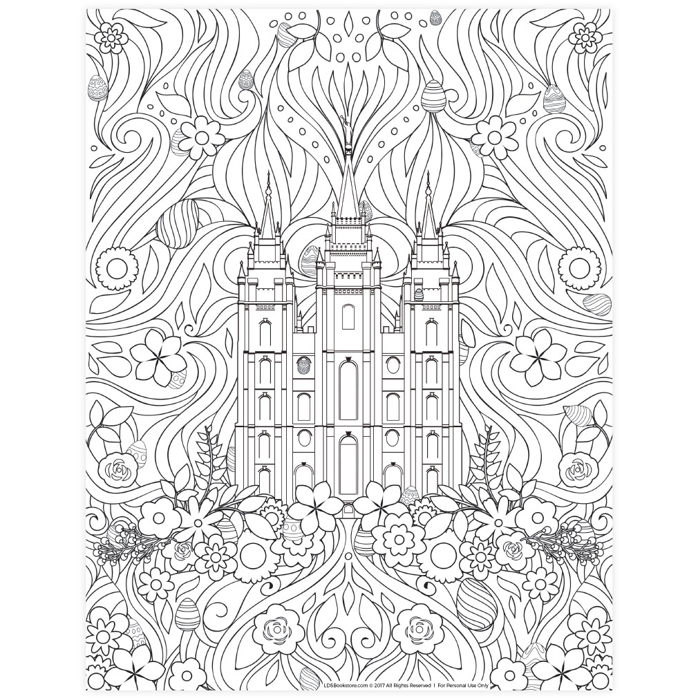 Easter Salt Lake Temple Coloring Page Printable in LDS Coloring Pages
