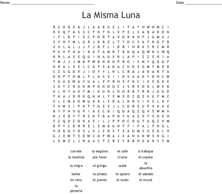 La Misma Luna Worksheet Answer Key