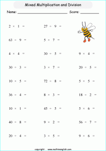 mixed multiplication and division facts printable grade 2 math worksheet