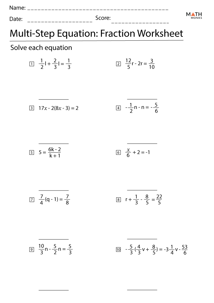 Multi Step Equations Worksheet 7Th Grade