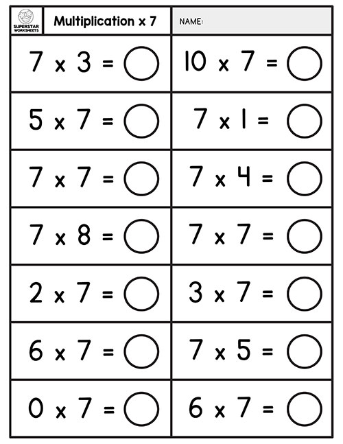 Multiplication X7 Worksheets
