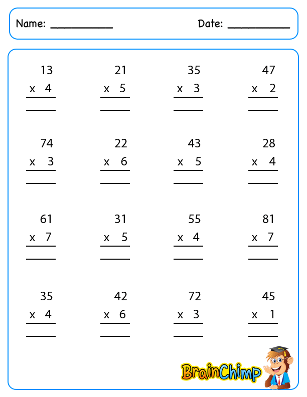 2 Digit By 2 Digit Multiplication Worksheet