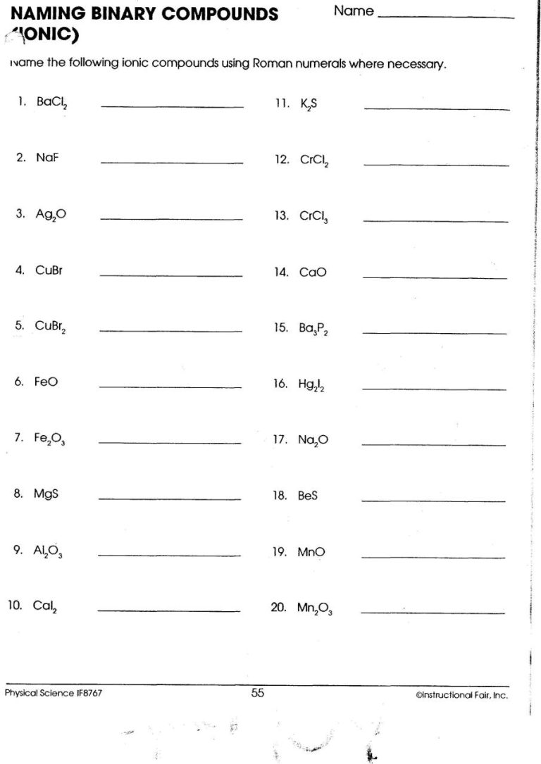 Unit 6 Worksheet 4 Molecular Compounds Answer Key