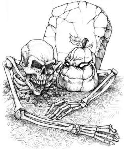 Skeleton in Grave Printable Printable Halloween Coloring Pages For