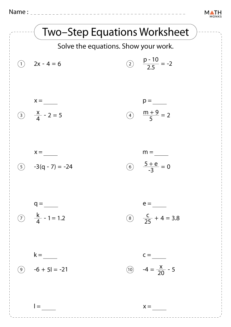Two-Step Equations Worksheet