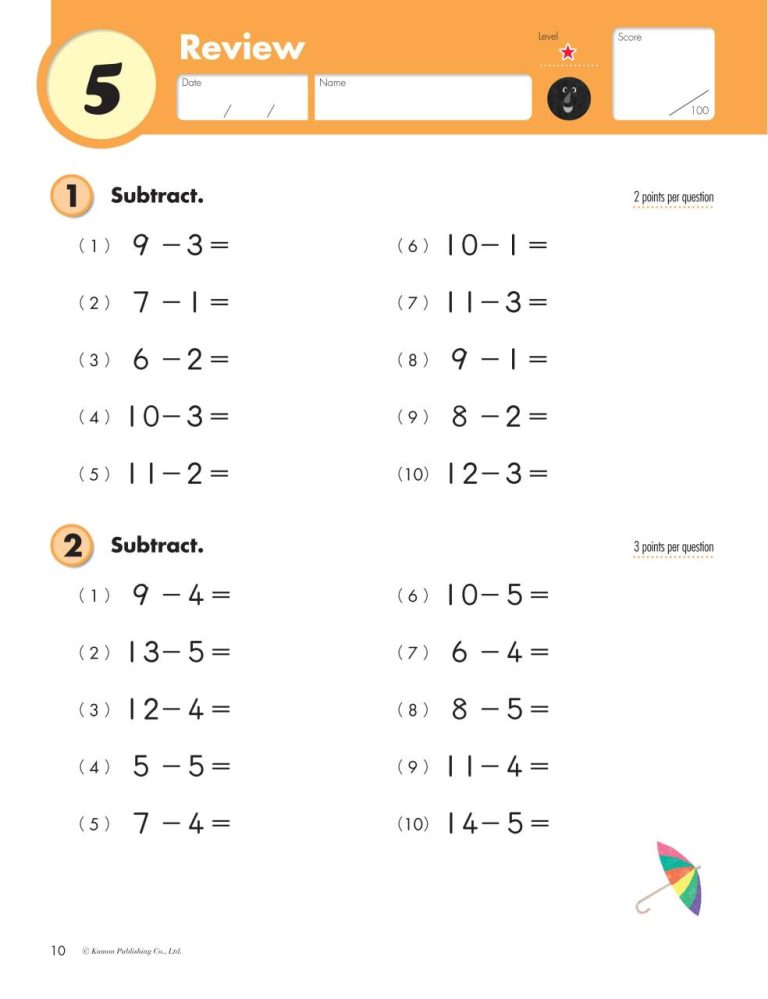 Printable Free Kumon Math Worksheets For Grade 1