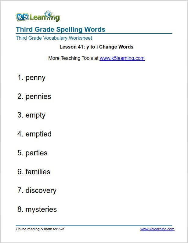 Free Printable Year 3 Spellings Worksheets