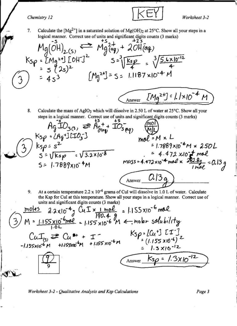 Chemistry Unit 9 Worksheet 2 Answer Key