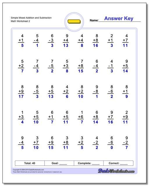 Math Worksheets Addition And Subtraction Printable