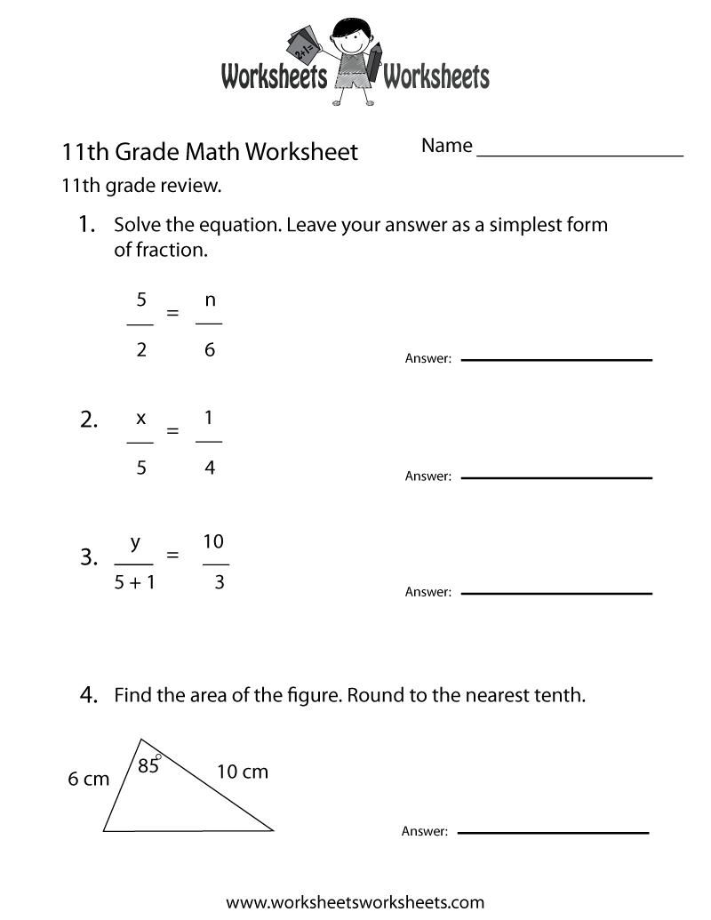 11th Grade Math Worksheets