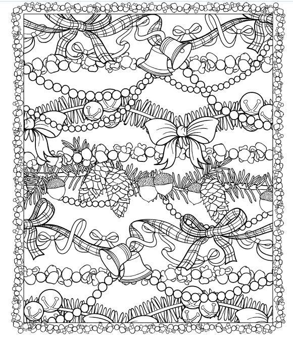 Line drawing of Christmas garlands Christmas coloring pages, Coloring
