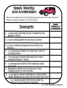 Motion Speed Velocity And Acceleration Worksheet Answers