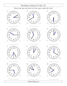 Teach child how to read Analog Clock Printable Worksheets