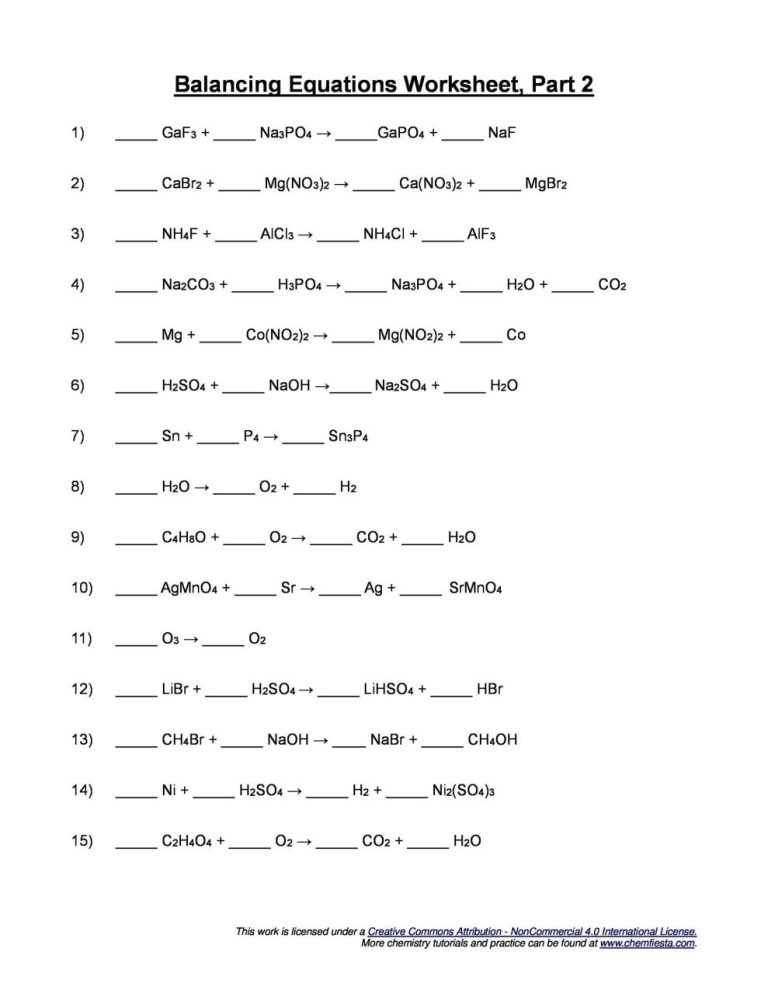 Balancing Equations And Identifying Reaction Types Worksheet Answers