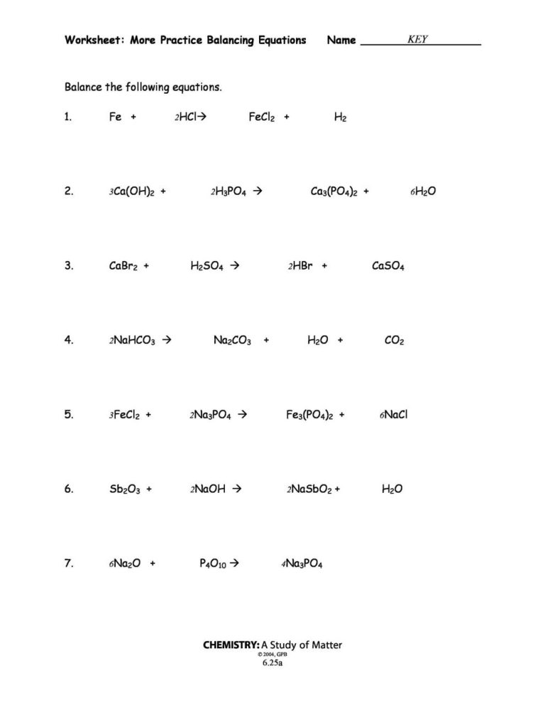Practice Balancing Chemical Equations Worksheet