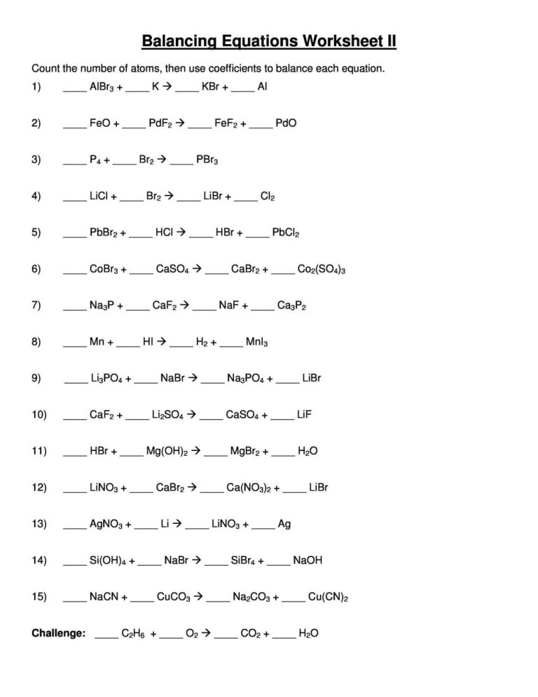 Chemical Formulas And Equations Worksheet
