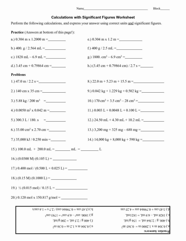 Reading Instruments With Significant Figures Worksheet
