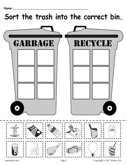 Recycling Sorting Worksheets For Kindergarten