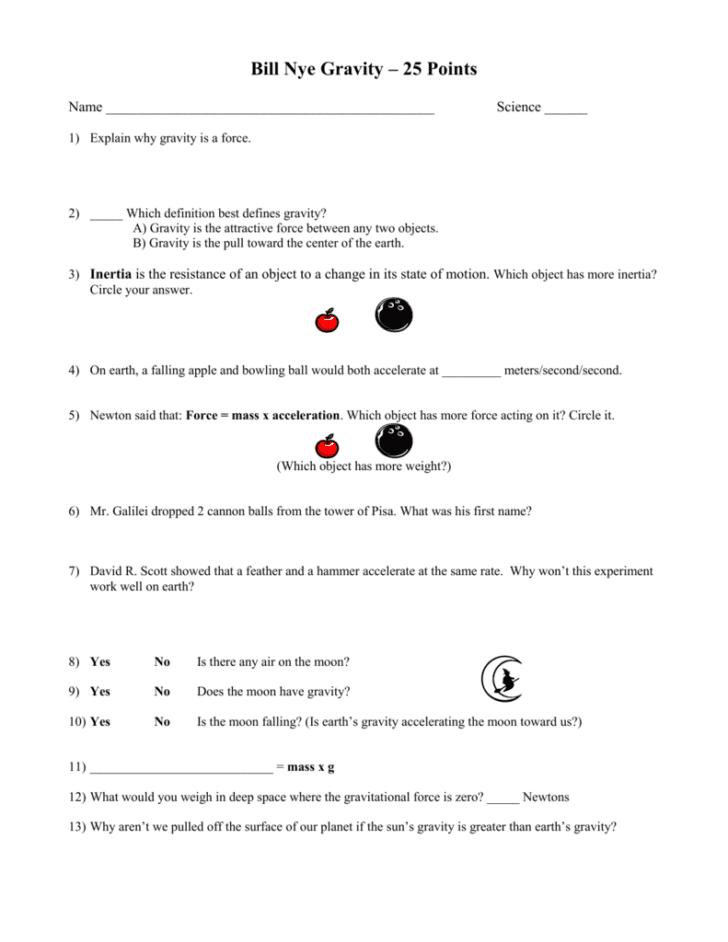 Bill Nye Force And Motion Worksheet Answer Key
