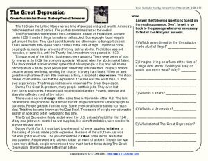 The Great Depression Worksheet for 4th 5th Grade Lesson