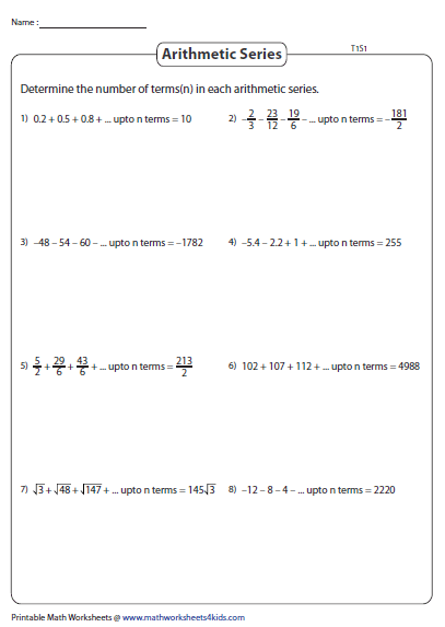Arithmetic Sequence And Series Worksheet Answers