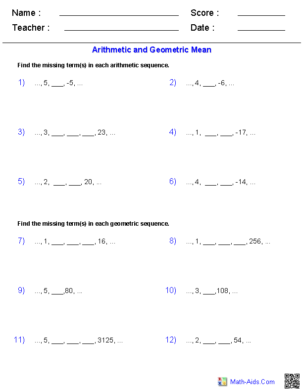 Arithmetic And Geometric Sequences And Series Worksheet