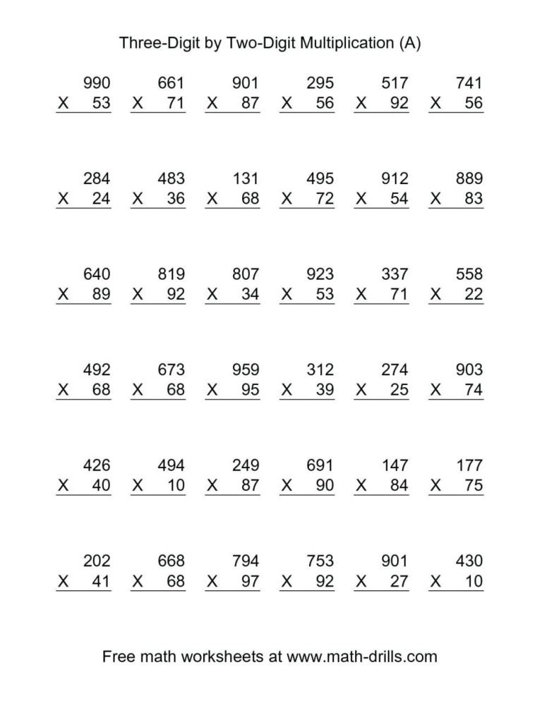 Free Printable 6th Grade Multiplication Worksheets Grade 5
