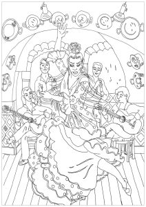 Flamenco in Spain Anti stress Adult Coloring Pages