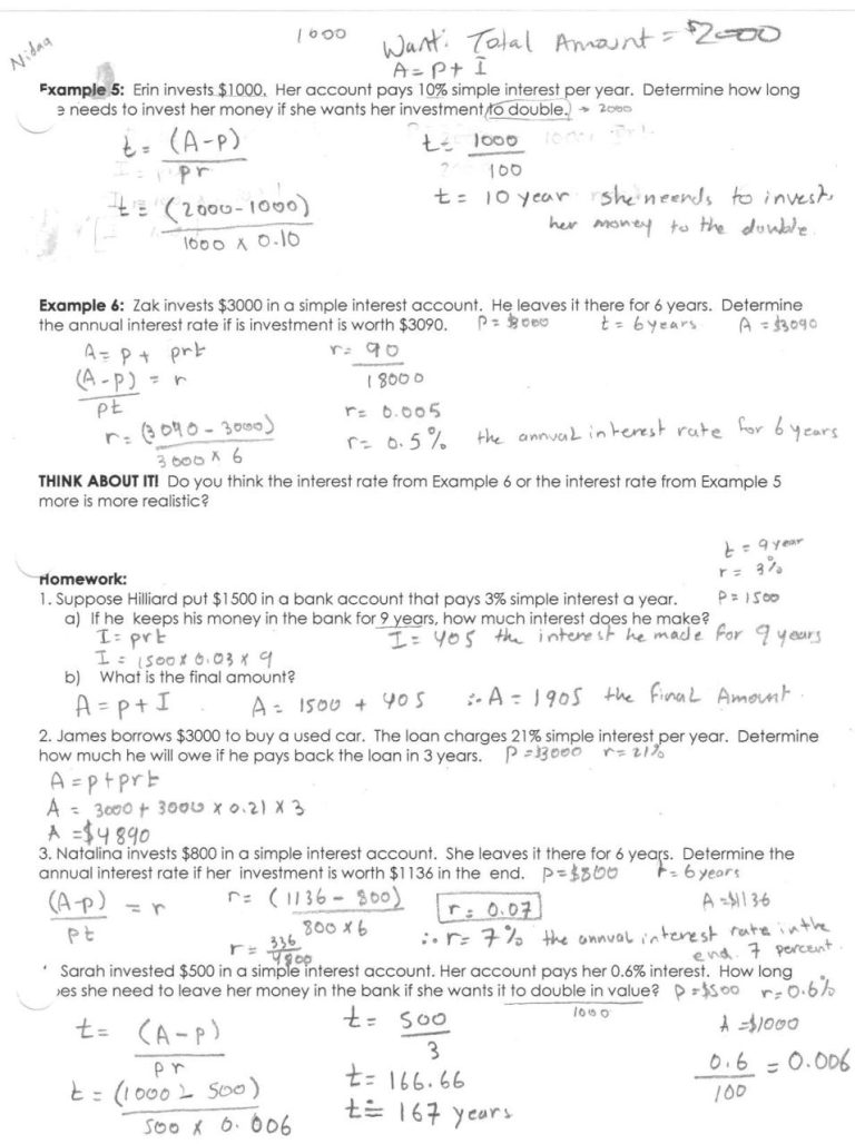 Simple And Compound Interest Practice Worksheet Answer Key