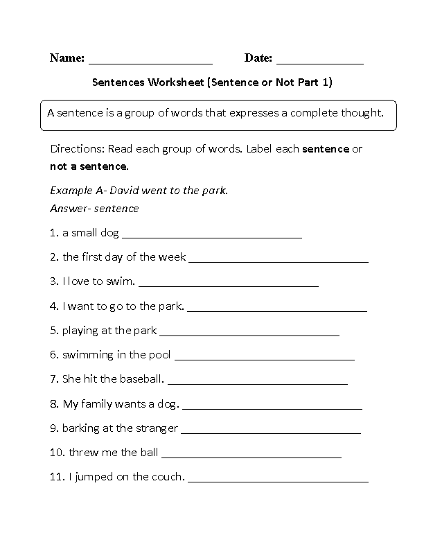 Simple Sentence Worksheets For Grade 3