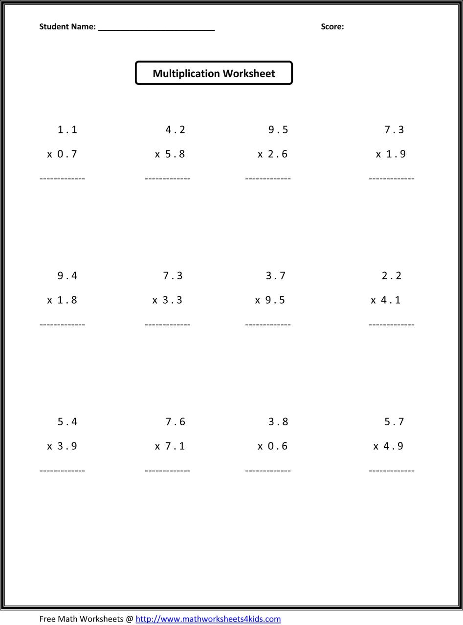 Multiplication Math Worksheets For 4th Graders