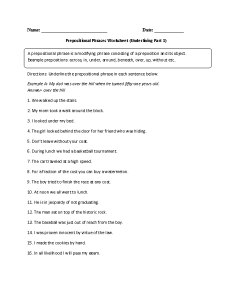 5th Grade Prepositional Phrase Worksheet With Answers worksheet