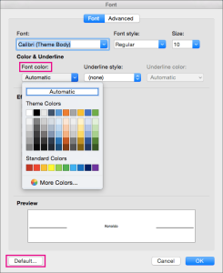 Change the default text color (font color) in Word