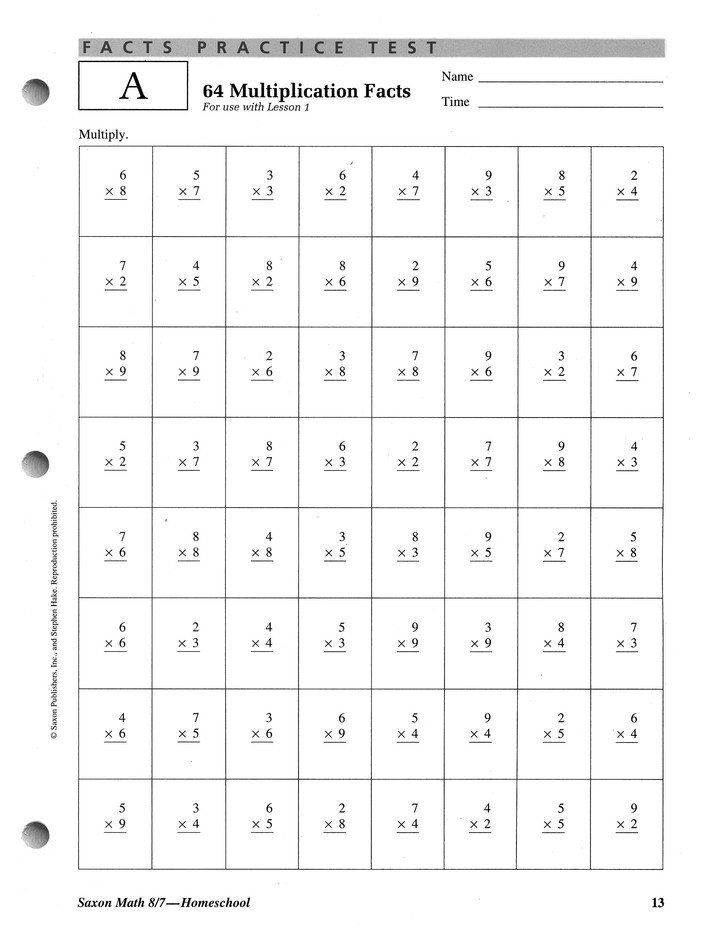 Saxon Multiplication Worksheets