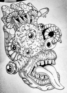 Psychedelic tattoo Skull coloring pages, Psychedelic tattoos, Dark