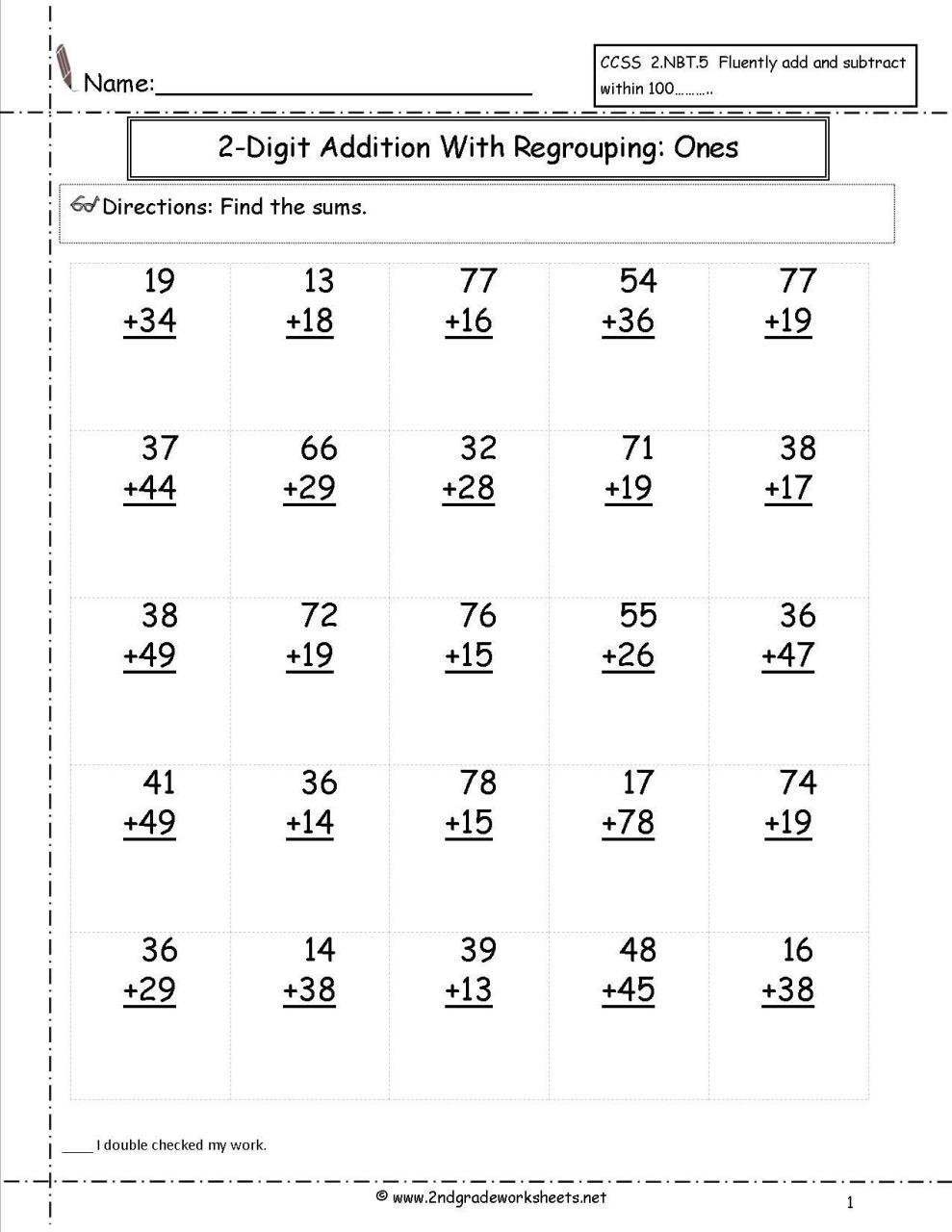 Free Printable Math Worksheets For Grade 2 Addition