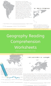 Reading Comprehension Worksheets Geography Reading Comprehension Work