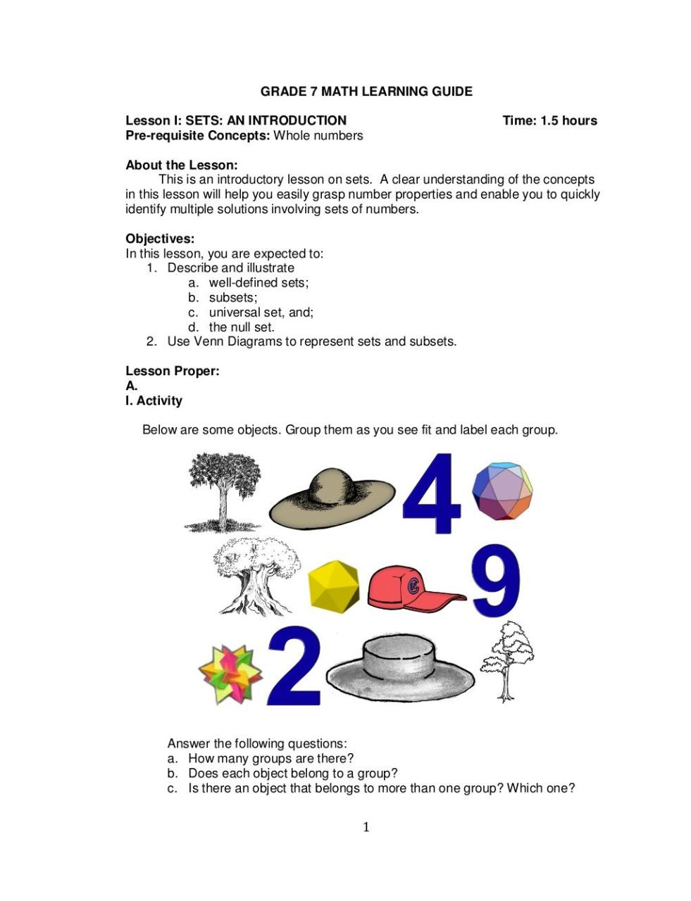 Grade 7 Sets Worksheets Pdf