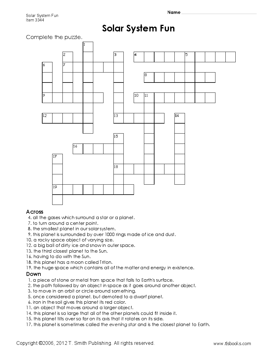 Crossword Puzzle Worksheets For Grade 5