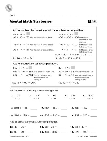 Addition Subtraction Mental Math Worksheets Grade 4 Pdf