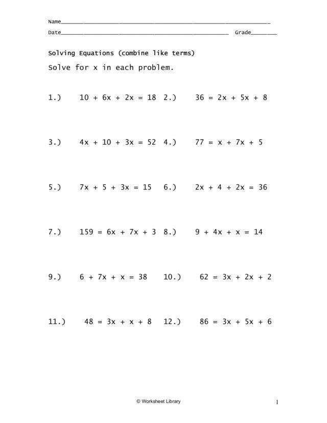 Multi Step Equation With Variables On Both Sides Worksheet