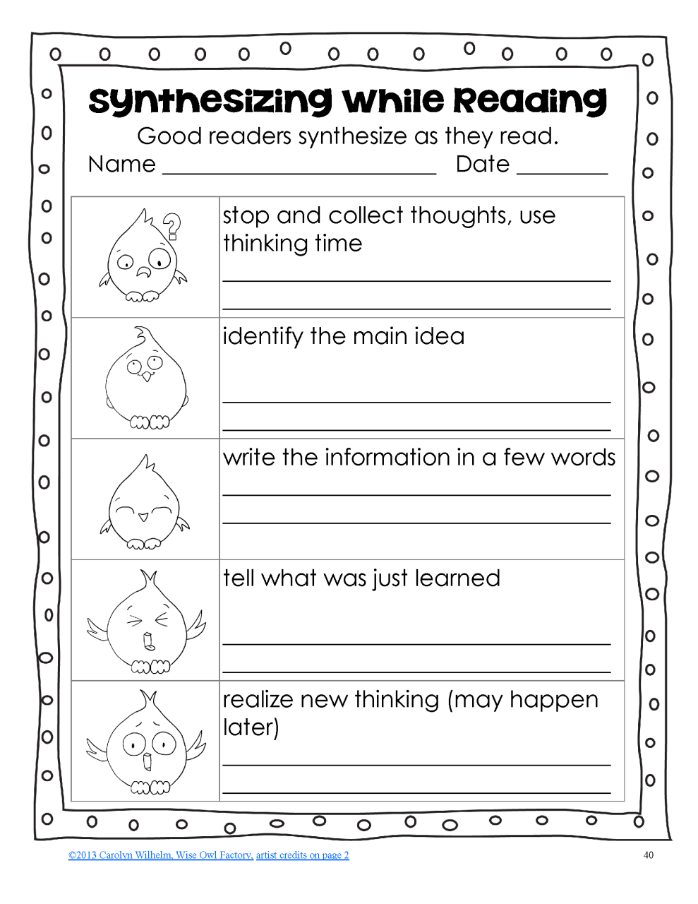 Synthesizing Reading Strategy Worksheets