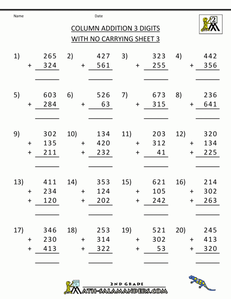 Printable Grade 3 Math Worksheets Addition And Subtraction