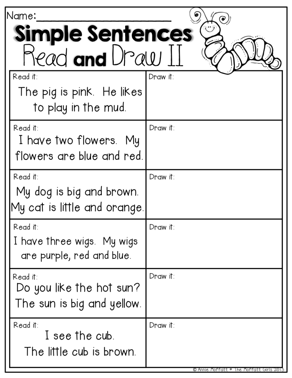 Kindergarten Writing Simple Sentences Worksheets