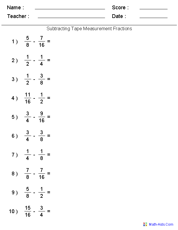 Math-aids.com Fractions Worksheets Answers