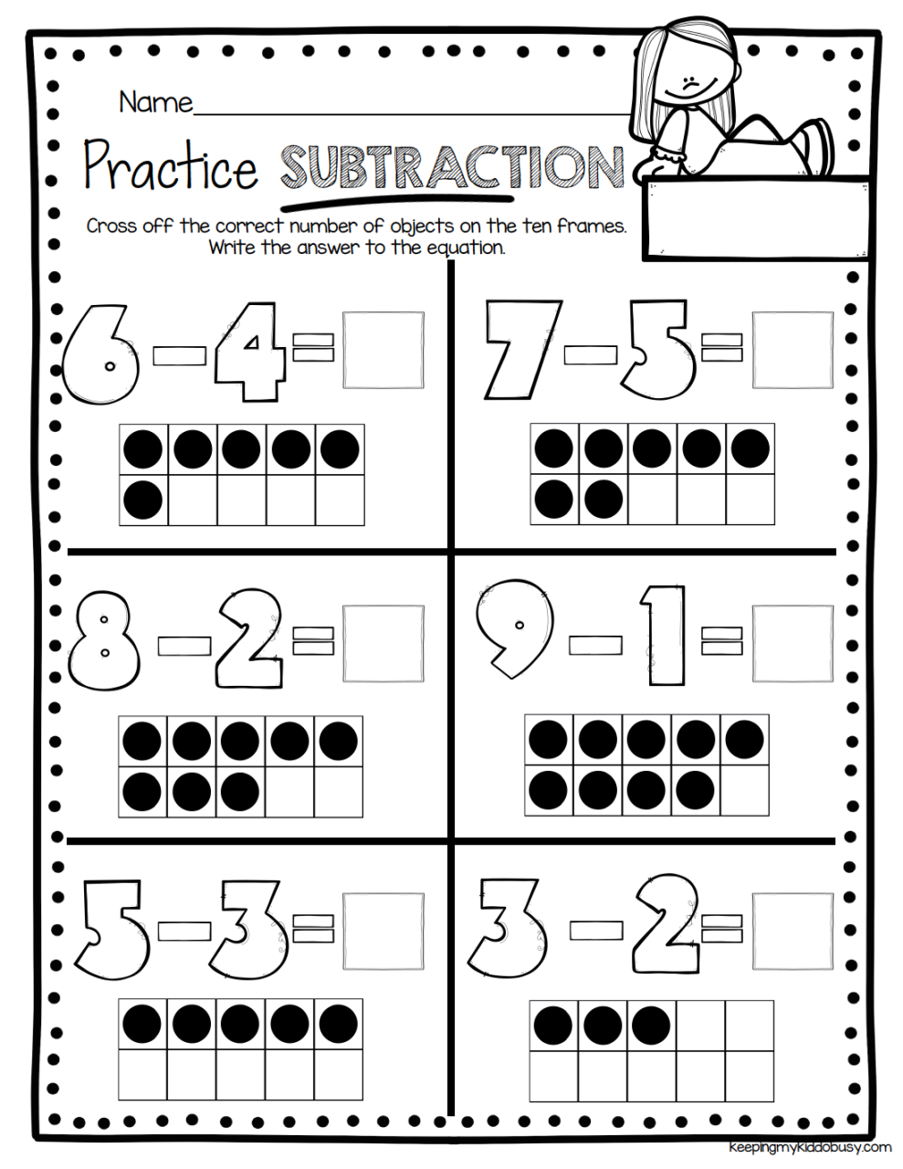 Ten Frame Subtraction Worksheets Free Printables
