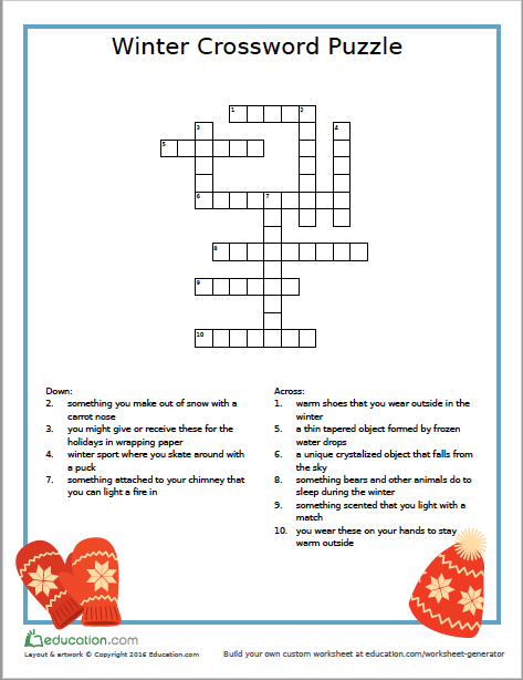 Crossword Puzzle Worksheets For Kids